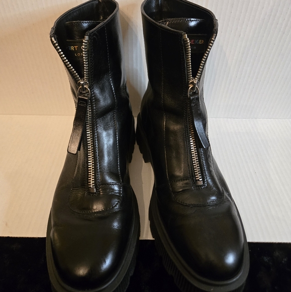 Kurt Geiger Black Leather Ankle Boots Zip-Up Sz.9 Chunky Grunge Bikercore Goth - Picture 5 of 15